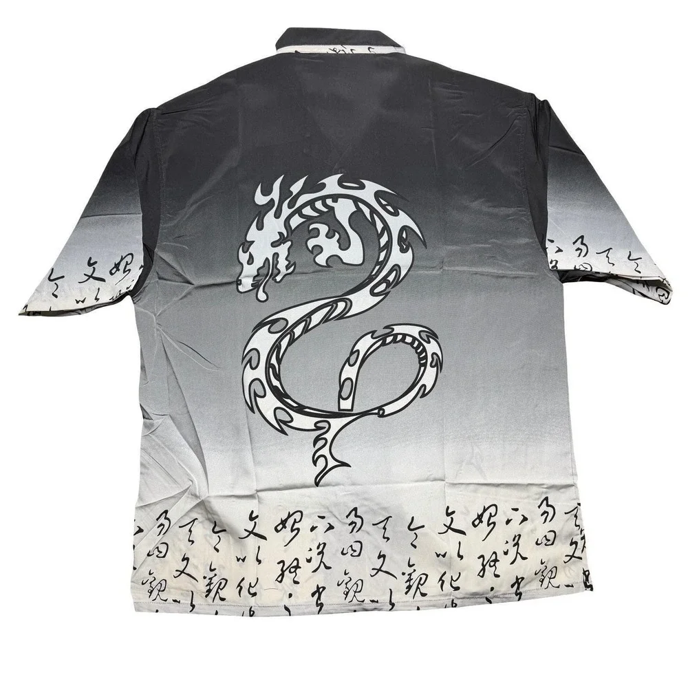 Vintage 2000s Y2K Dagacci dragon polyester black gray baggy loose shirt 3XL XXXL